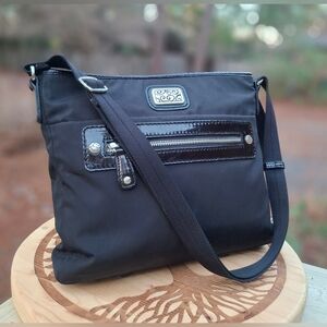 Brighton London Grove Sadie Black Patent Leather & Nylon Crossbody Shoulder Bag